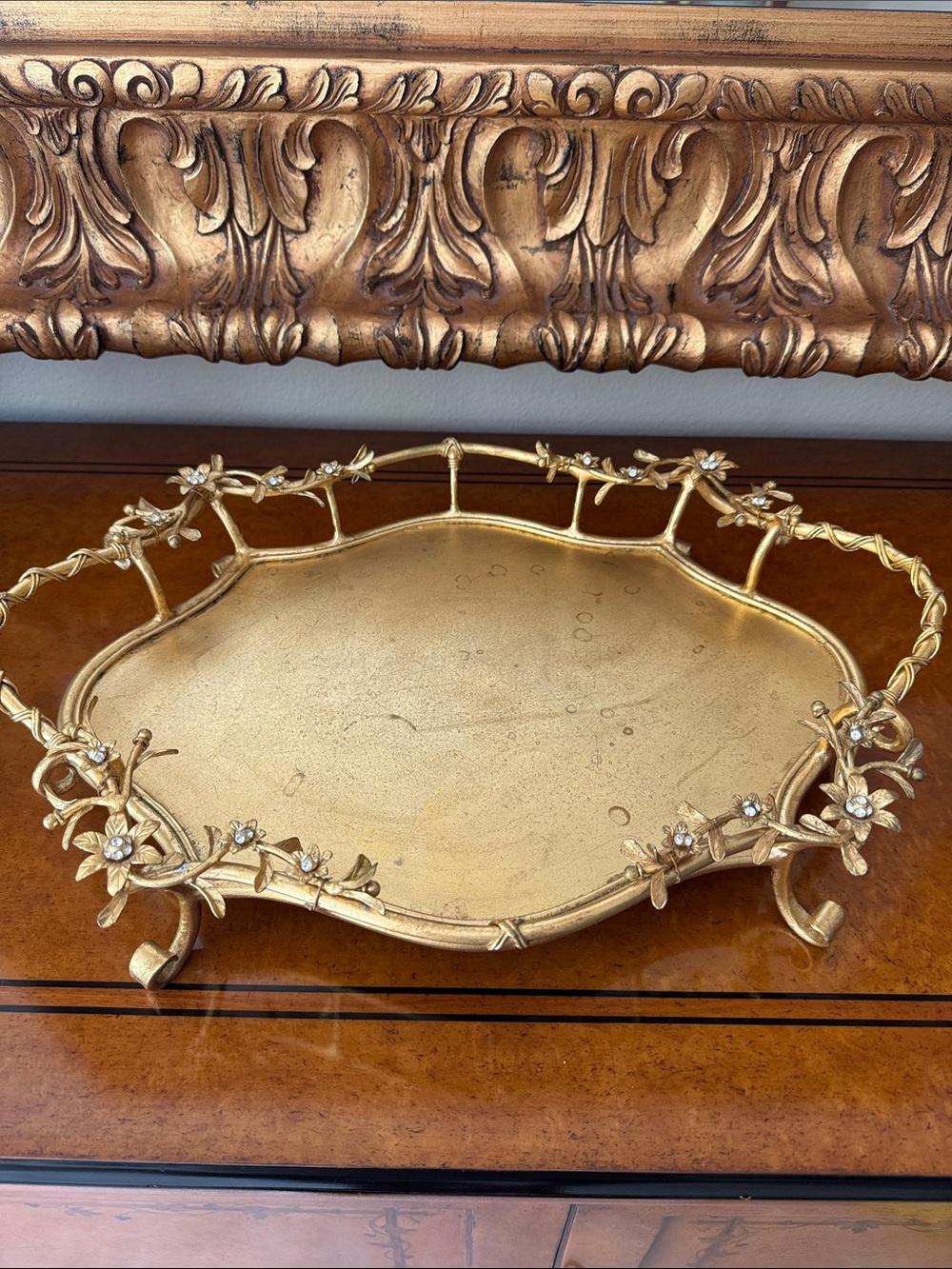 Gold Floral Decorative Vanity Tray - Elegant Home Bath Accessory